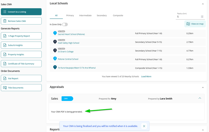 Placeholer note when finalising a CMA