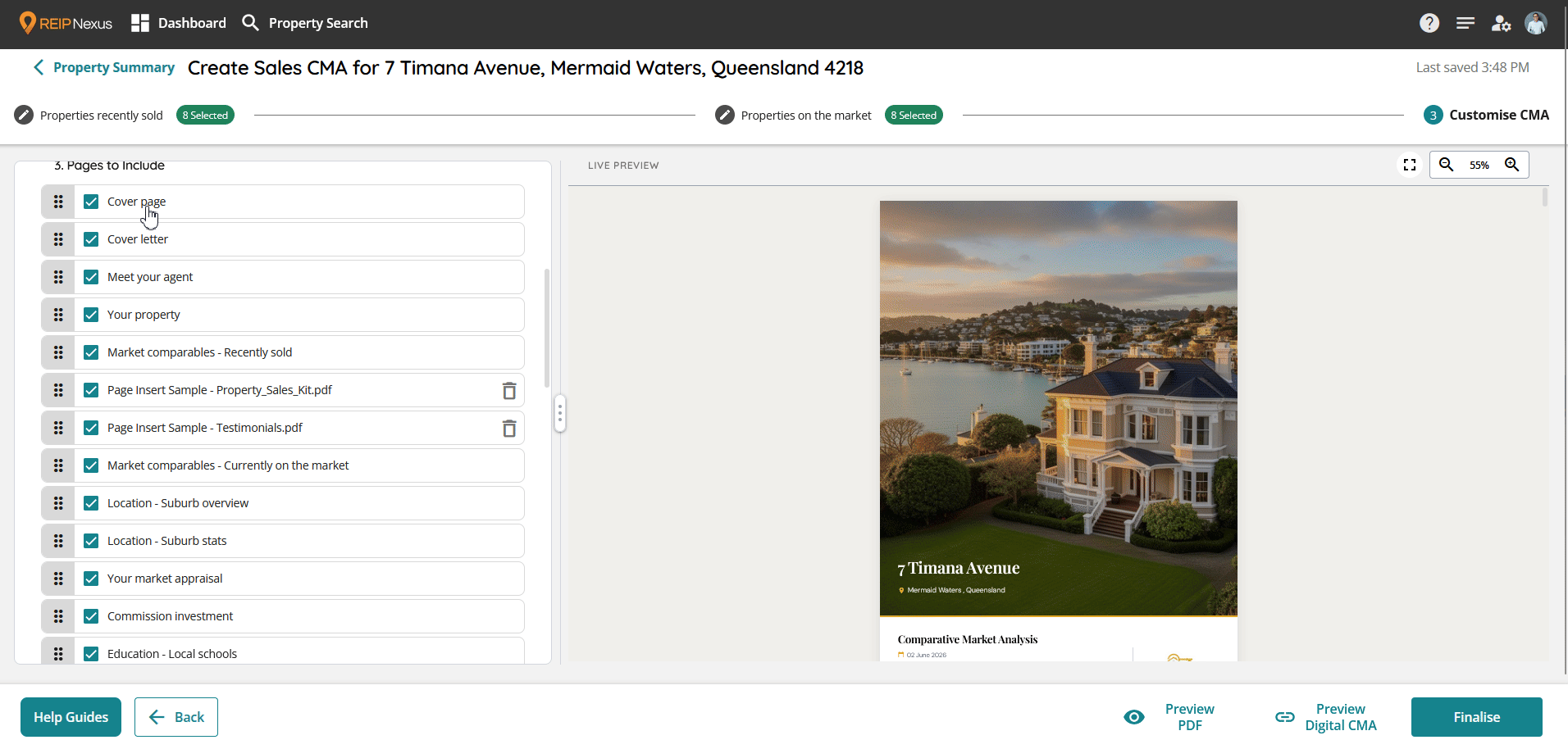 REIP Nexus - New CMA - Step 06 - Navigate with clickable page sections