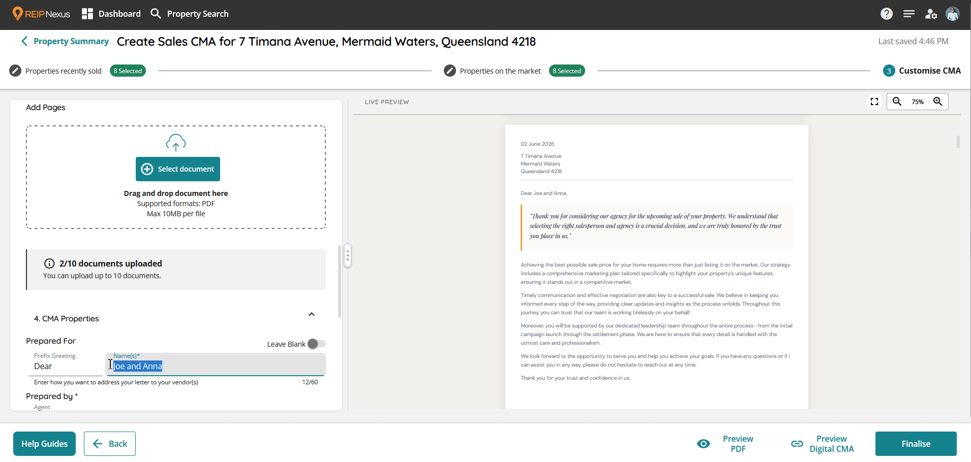 REIP Nexus - New CMA - Step 07 - Review Dynamic Components